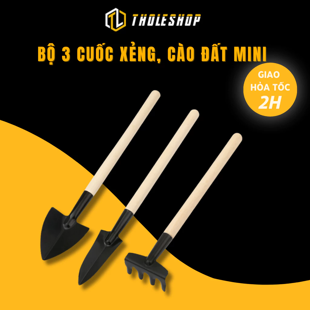 Bộ 3 Cuộc, Xẻng, Cào Đất Mini Trồng Cây Cảnh, Trồng Rau Tholeshop 4221