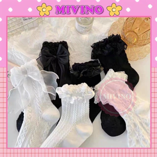 Tất ren Mivino vớ phối ren đính nơ phong cách lolita Nhật Bản dễ thương TN165