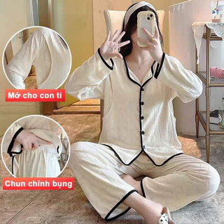 Bộ đồ bầu và cho con bú dài tay thu đông chất cotton pijama có chun rút bigsize thiết kế cao cấp