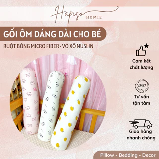 Gối Ôm Dáng Dài Cho Bé - Ruột Micro Fiber - Vỏ Muslin