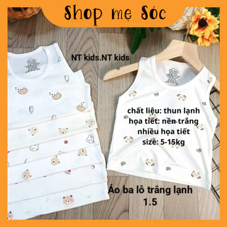 Áo ba lỗ chất thun lạnh nền trắng họa tiết thú đáng yêu cho bé từ 5-15kg mesocshop