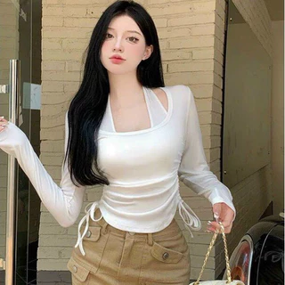 Áo nữ cổ yếm dây rút bên hông phong cách Hàn Quốc AS155