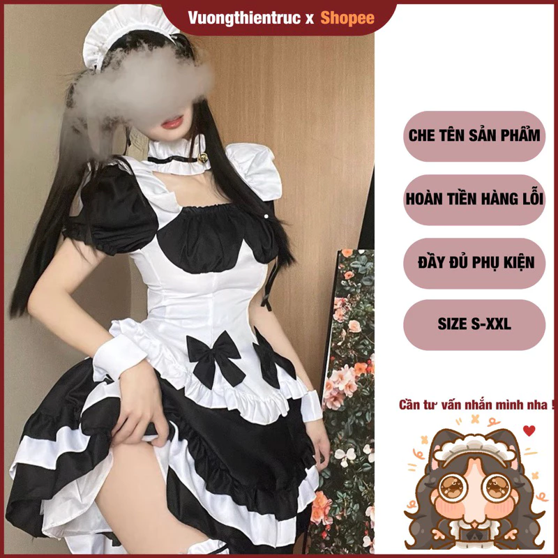 Maid ngắn nơ sexy cute bộ 7 món