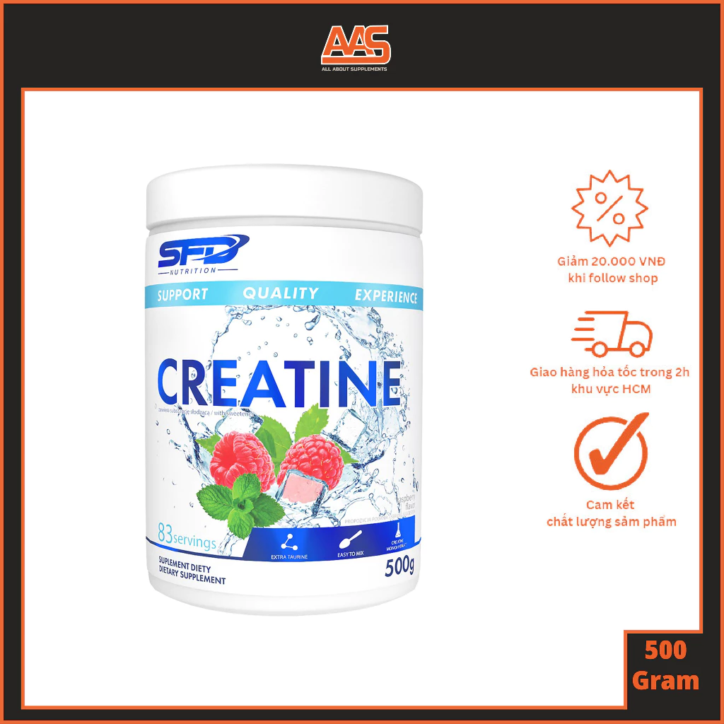 CREATINE - SFD NUTRITION - CREATINE - 500G - Bổ sung thêm Taurine hỗ trợ tăng sức mạnh tổng hợp ATP - Từ Châu Âu