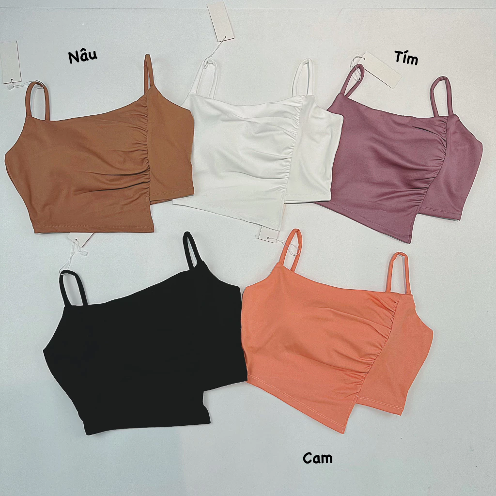 Áo Croptop Tập Gym Nữ 2 Dây Nhún Vạt Xéo Tôn Dáng