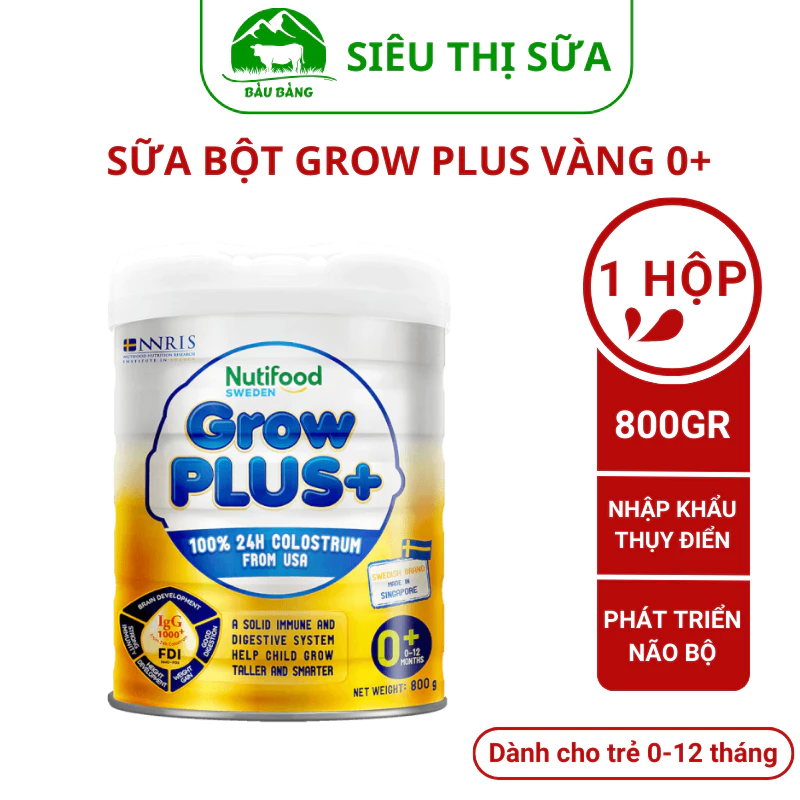 Sữa bột Nutifood Growplus 800g 0+ giúp tăng cường miễn dịch cho bé phát triển cao lớn