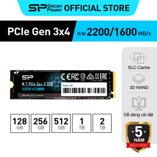Ổ cứng SSD M.2 NVME Silicon Power Đọc/Viết (tối đa) 2,200 MB/s.1,600MB/s 128GB 256GB 512GB 1TB M.2 2280 PCIe Gen3x4 _A60