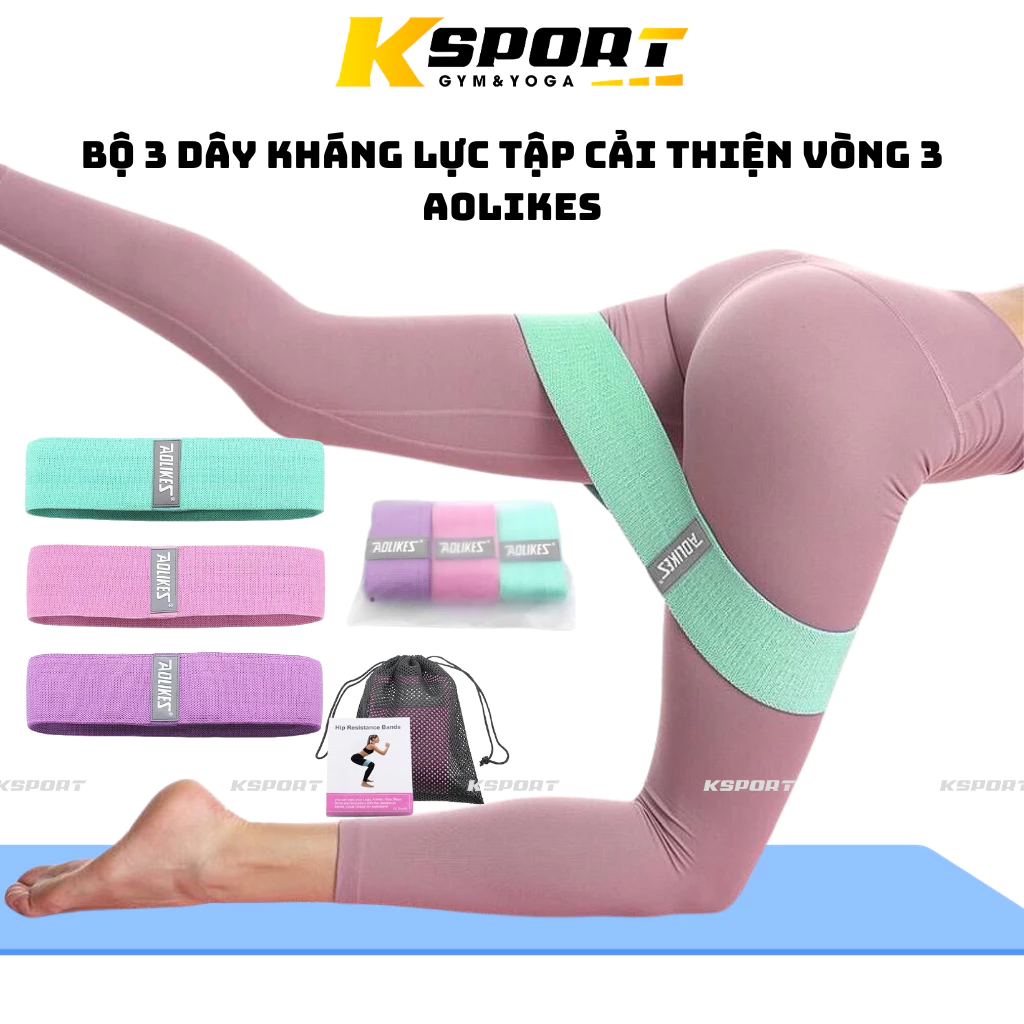 Dây Kháng Lực, Bộ 3 Dây Dây Kháng Lực MiniBand Tập Mông Aolikes 3604 ( Tặng Túi Lưới + HDSD )