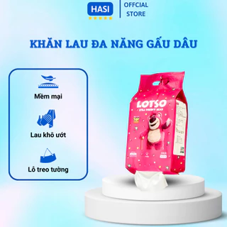 Khăn mặt, khăn lau dùng 1 lần gấu dâu lotso gói 200 cái chất liệu mềm mại phù hợp cho da nhạy cảm an toàn cho da