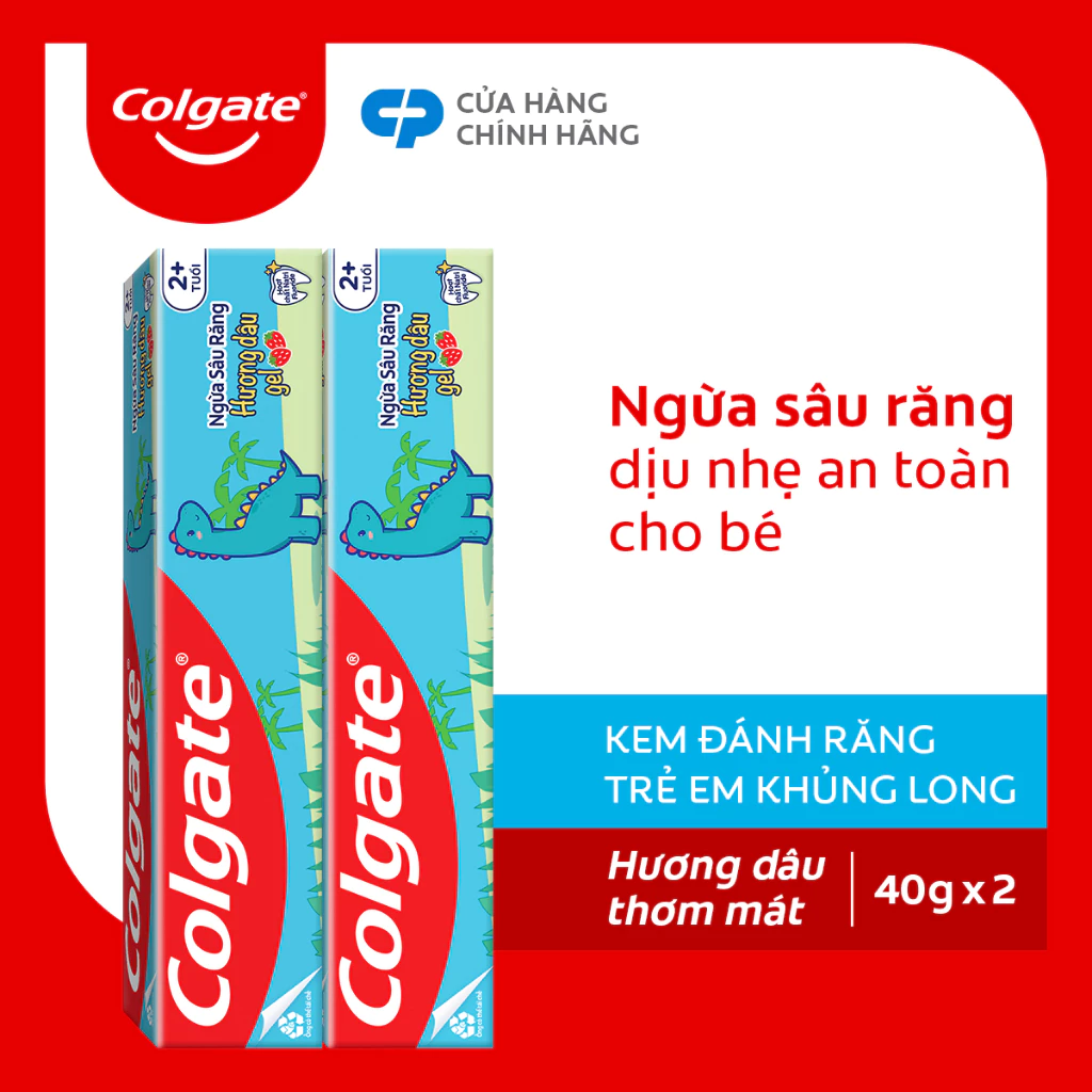 Bộ 2 kem đánh răng trẻ em khủng long hương dâu Colgate 40g