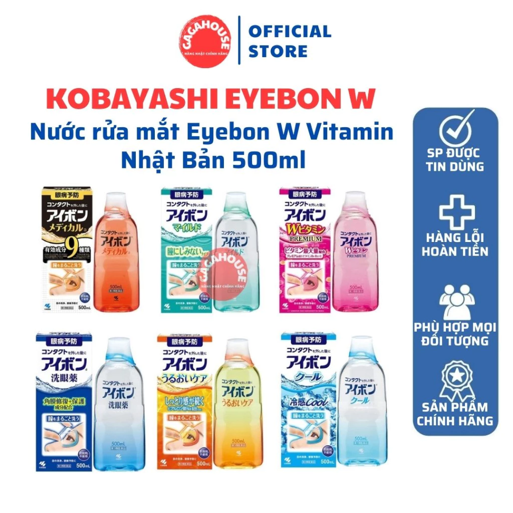 Nước rửa mắt Eyebon W Vitamin Kobayashi Nhật Bản - Chai 500ml