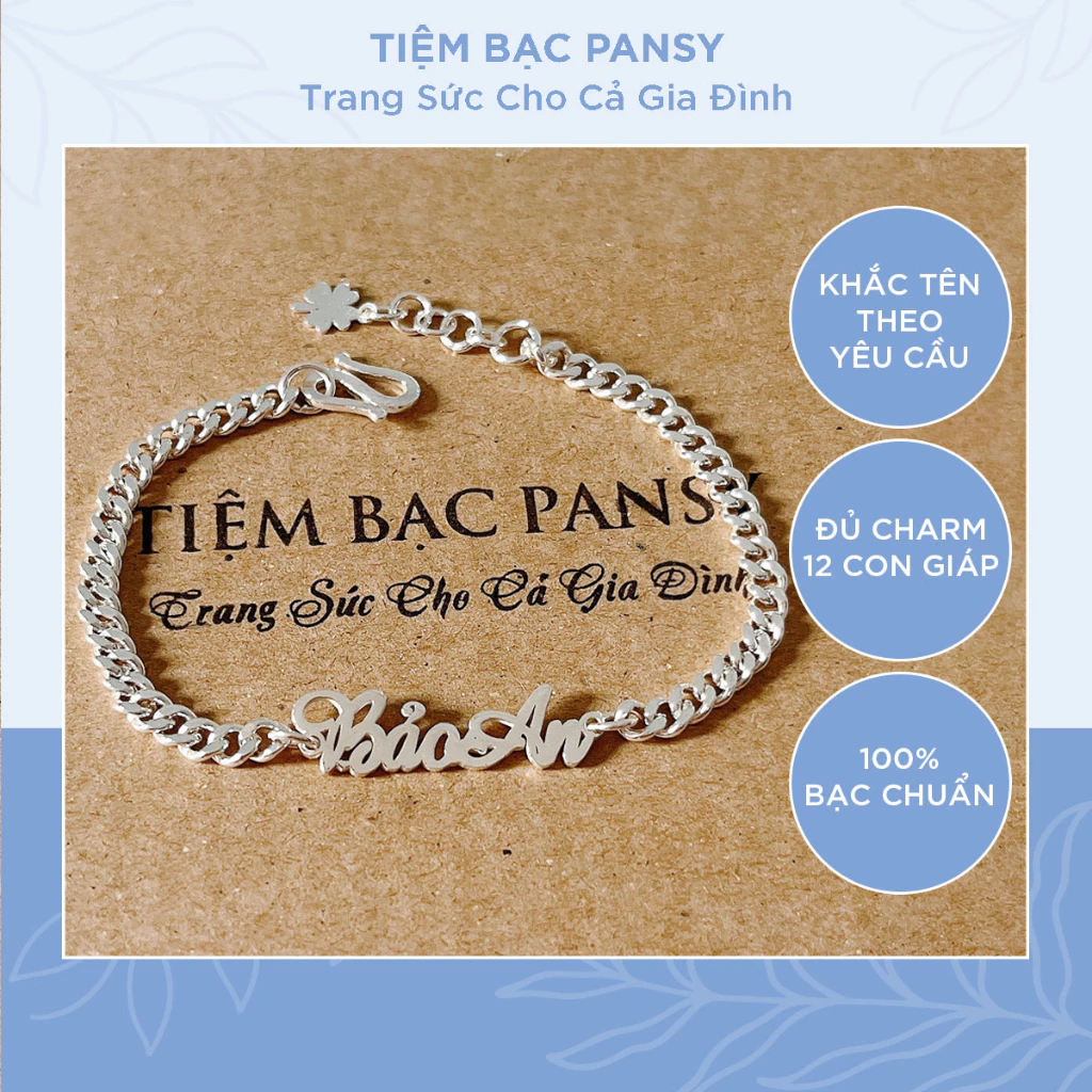 Lắc bạc cho bé PANSY khắc tên theo yêu cầu - Vòng bạc ta cho trẻ em từ sơ sinh đến 10 tuổi