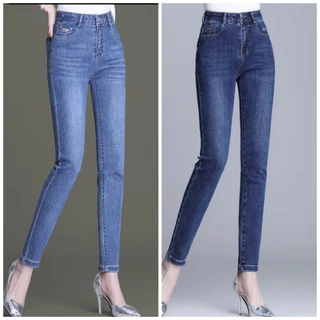 Quần Jean Nữ Trơn Chất Bò Denim Co Giãn Lưng Cao Dáng Ôm Phong Cách Thời Trang Siêu Đẹp