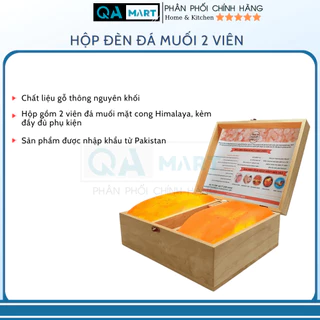 Hộp Đá Muối Himalaya 2 Viên Mặt Cong Massage Chân (Gỗ Thông Nguyên Khối)