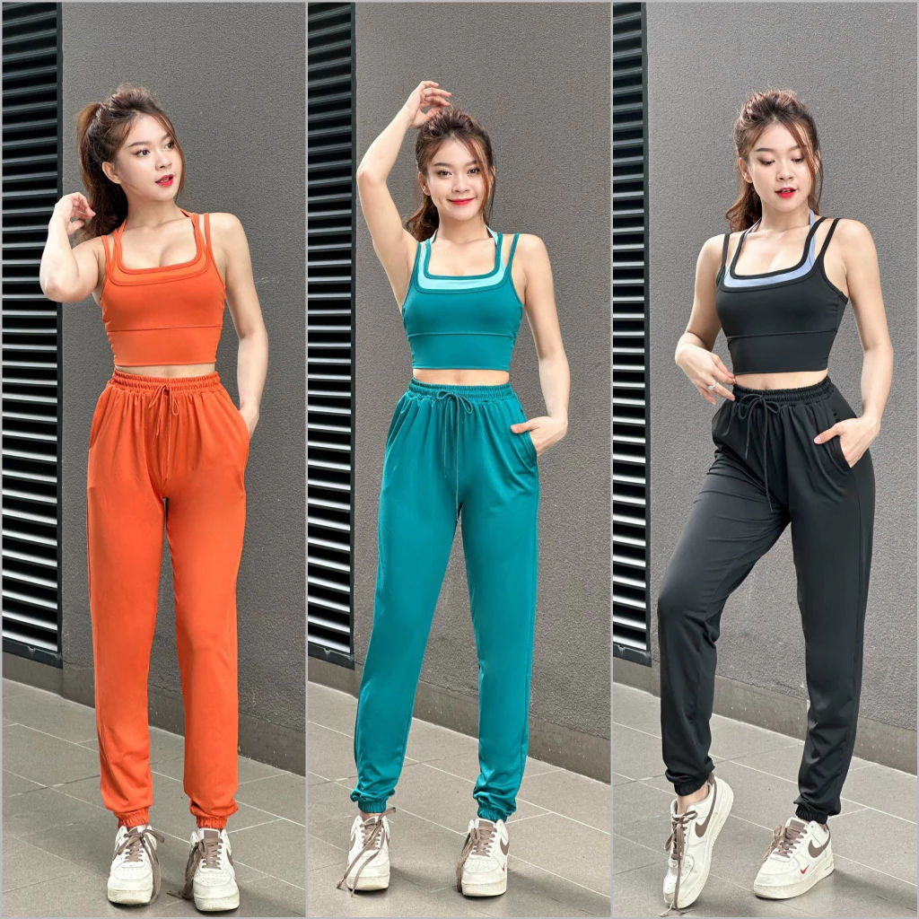 Bộ jonger J06 áo bra quần dài chất thun Poly co giãn thoải mái tập gym, yoga, aerobic...Hàng VNXK