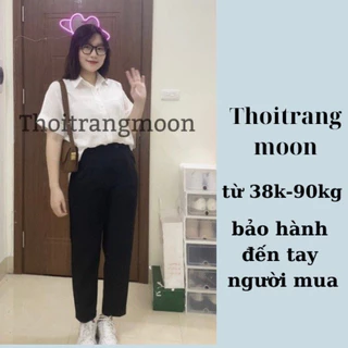 Quần tây nữ baggy lưng cao cạp chun 2 bên hông bigsize thoitrangmoon có đến 90kg,quần vải công sở
