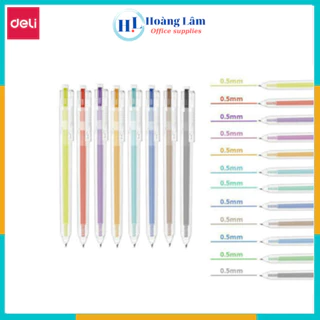 Bút bi nước mực gel bấm nhiều màu 0.5mm Deli xinh xắn nhanh khô viết đều trơn tru lâu hết mực chất lượng cao EG118