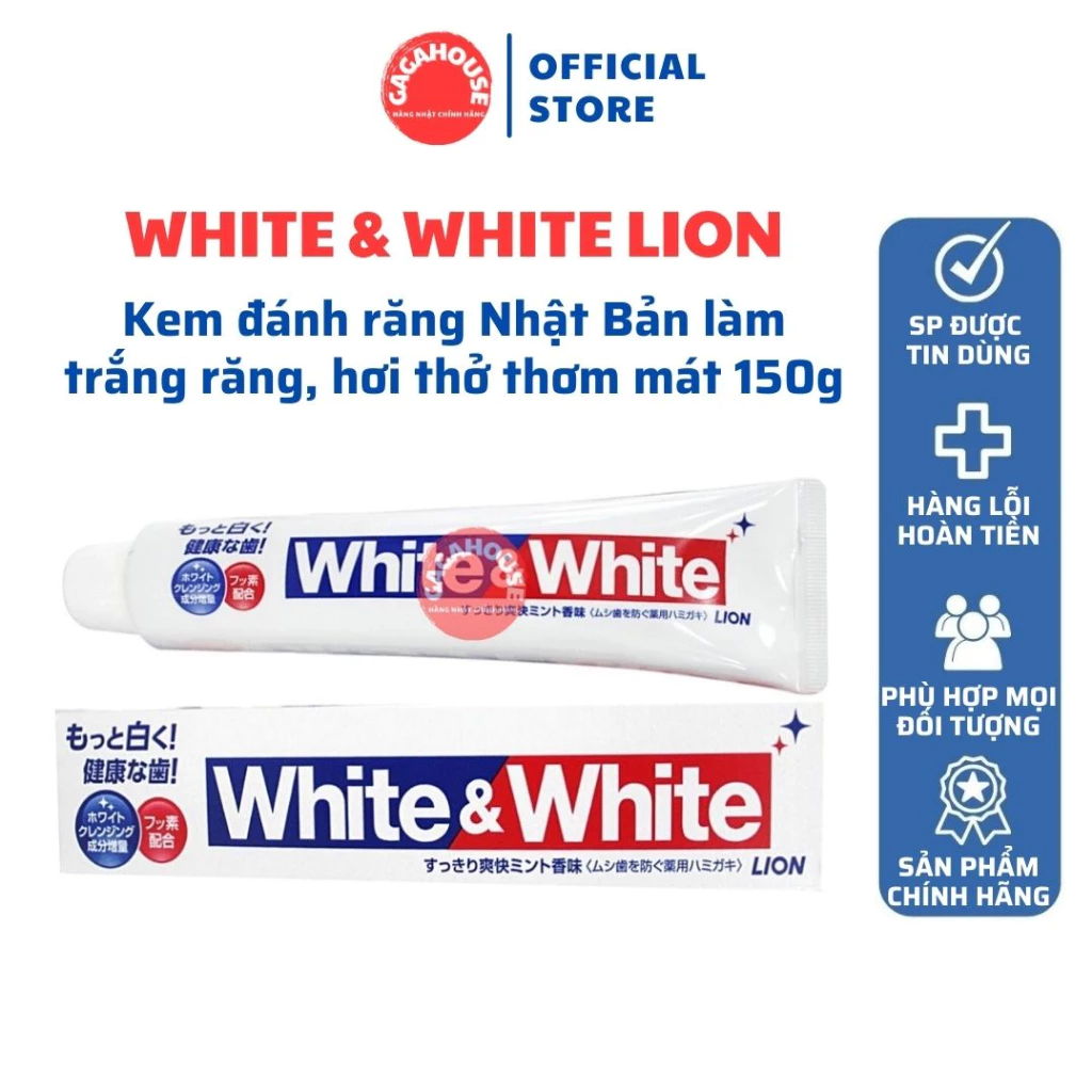 Kem đánh răng White & White Lion Nhật Bản làm trắng răng, hơi thở thơm mát - Tuýp 150g