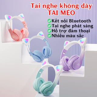 Tai Nghe Tai Mèo Chụp Tai Không Dây Bluetooth Tai Mèo STN28 Màu Sắc Cute, Âm Thanh Bass Hay Phù Hợp Học Tập, Làm Việc