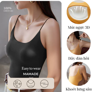 Áo 2 dây cọng bún có mút ngực MAMADE K09 dáng ngắn, áo bra crotop mặc trong vest, chất cotton co dãn 4 chiều cao cấp