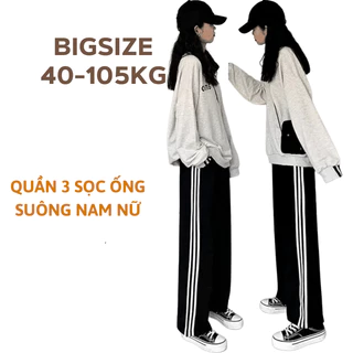 40-100kg quần 3 sọc suông Unisex Nam Nữ bigsize Sói Store