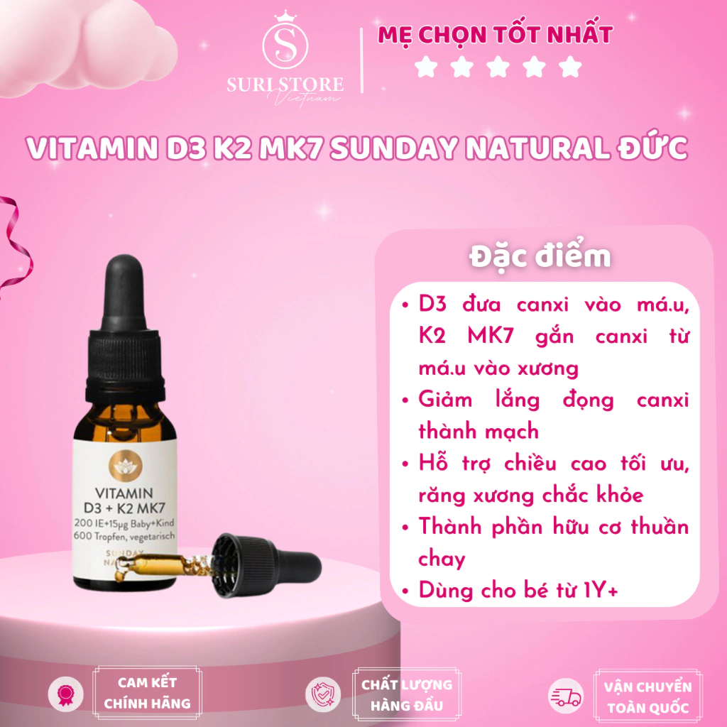 Vitamin D3 K2 MK7 Sunday Natural Đức - 15ug dạng giọt