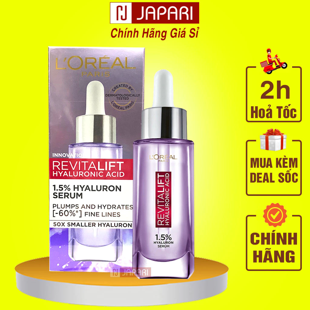 Serum Loreal Siêu Cấp Ẩm Sáng Da - Tinh Chất L'Oréal Paris Hyaluronic Acid 1.5% Dưỡng Trắng Da, Mờ Thâm- Japari