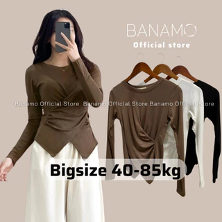 Áo thun nữ Banamo Fashion áo thun trơn dài tay nhúm eo vạt chéo có bigsize 3113