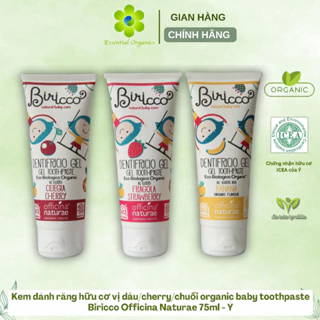 Kem đánh răng hữu cơ cho bé organic baby toothpaste Biricco 75ml, kem đánh răng hương chuối dâu cherry cho bé từ 12 thán