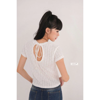 Áo croptop trắng cổ tròn - áo kiểu nữ cut-out RIAL Hàn Quốc nhiennhienvintage BA345