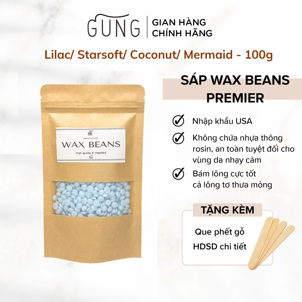 100G Sáp Wax Lông PREMIER WAX BEANS Chính Hãng USA, Siêu Thơm, Chất Sáp Dẻo, Thơm Giúp Đi Sạch Cả Vùng Lông Thưa Mỏng