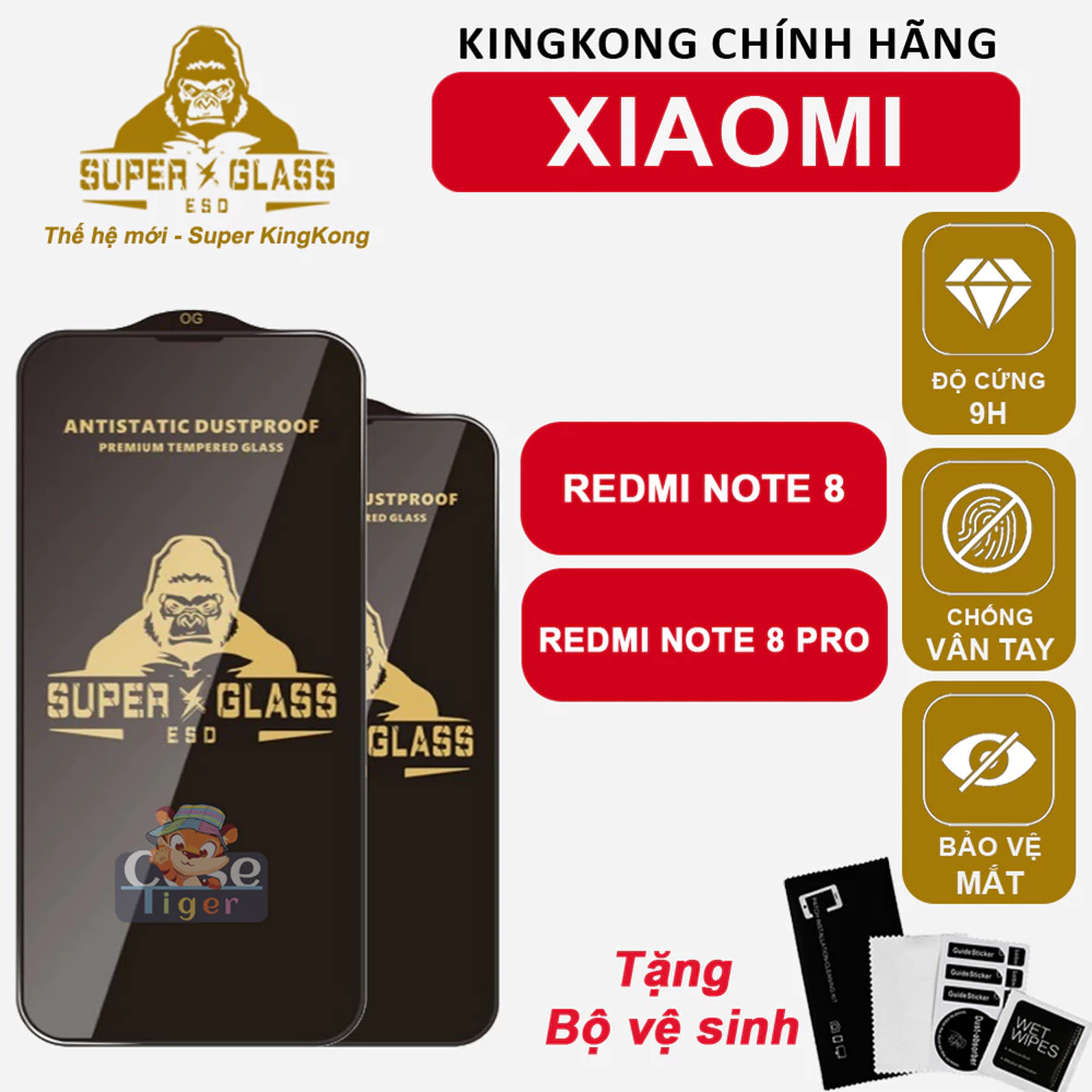 Cường lực KingKong Đen Xiaomi Redmi Note 8 / 8T / Note 8 Pro full màn, Chống bám vân tay