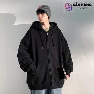 Áo Hoodie Nỉ bông TRƠN màu ĐEN KHÓA KÉO UNISEX/Nam nữ unisex/ HOODIE TRƠN - CHP