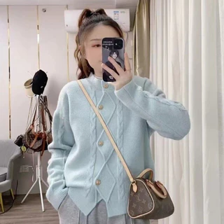 Áo khoác cardigan INFLACHI len nữ dài tay cadigan thiết kế độc đáo cúc giữ len vặn thừng phong cách Hàn Quốc MN0923-018