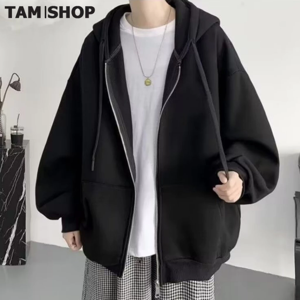 ÁO KHOÁC HOODIE ZIP UNISEX THỂ THAO ao gió trơn có dây khóa kéo vải mát chống nắng Form rộng Oversize - TâmShop 9999