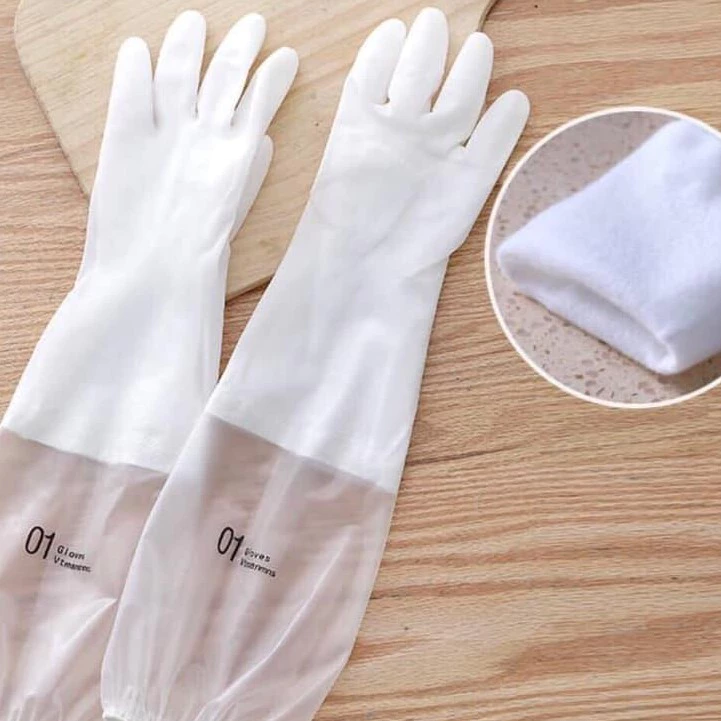 Găng Tay Cao Su Siêu Dai, găng tay lót nỉ, Siêu Bền Có Bo Chung Chống Tụt