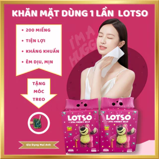 Khăn mặt dùng một lần, khăn lau khô LOTSO, 1  bịch 200 miếng sử dụng tiện lợi.