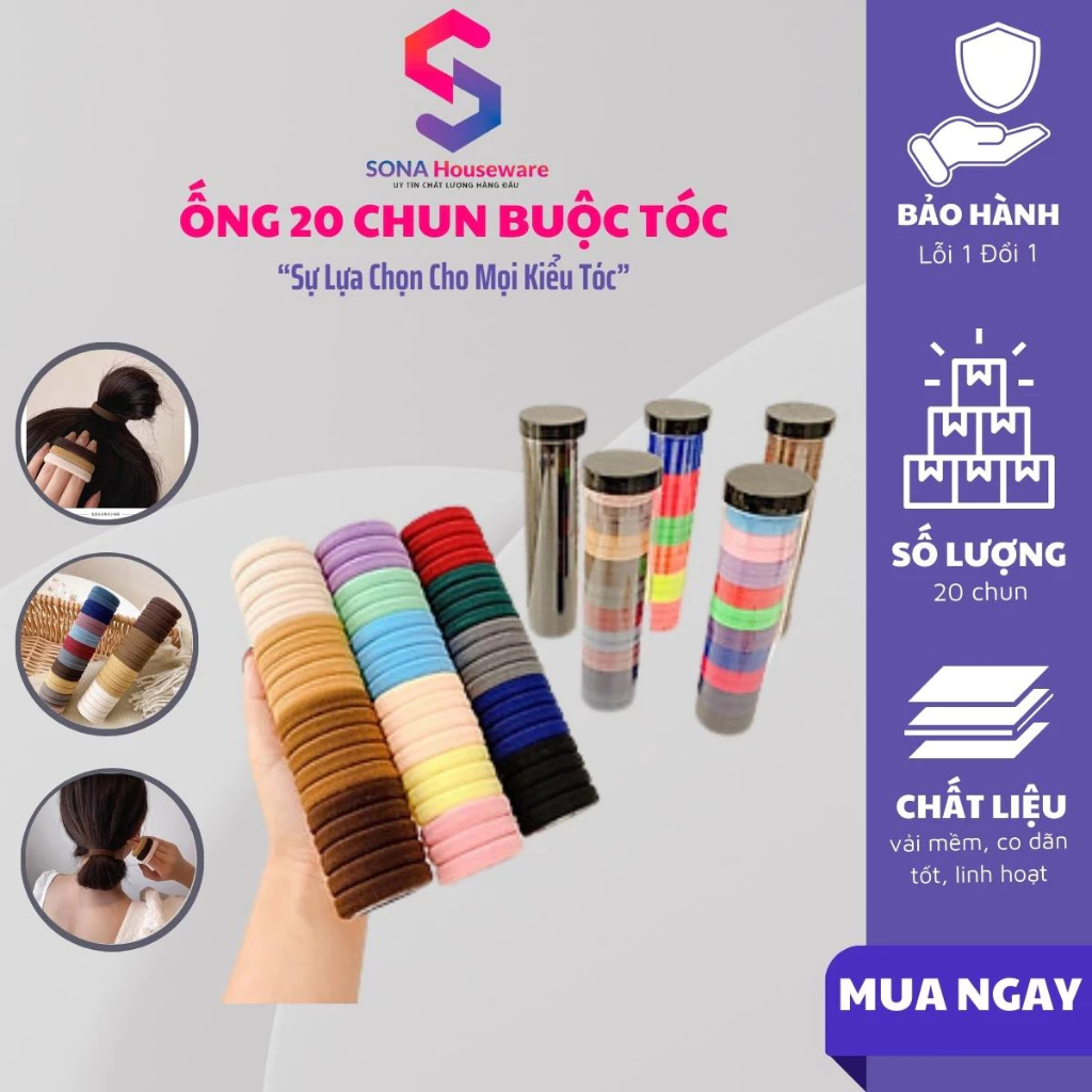 Chun buộc tóc Sonahouse nhiều màu sắc co dãn tốt hộp 20 cái