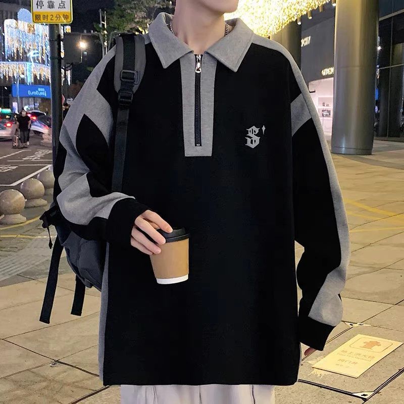 Áo sweater POLO Dáng Rộng Phối Màu Tương Phản thêu chữ S ở ngực Phong Cách Đường Phố Mỹ Thời Trang Cho Nam Và Nữ