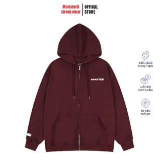 Áo Hoodie Zip Brand in ngực MONSTER X STREET Khoác Nỉ Mũ Kéo Khóa Basic Nỉ Bông Cotton Unisex nam nữ Local Brand