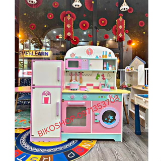 Đồ chơi bếp bằng gỗ màu hồng 101cm cho bé - Đồ chơi gỗ cho bé - Biko Shop