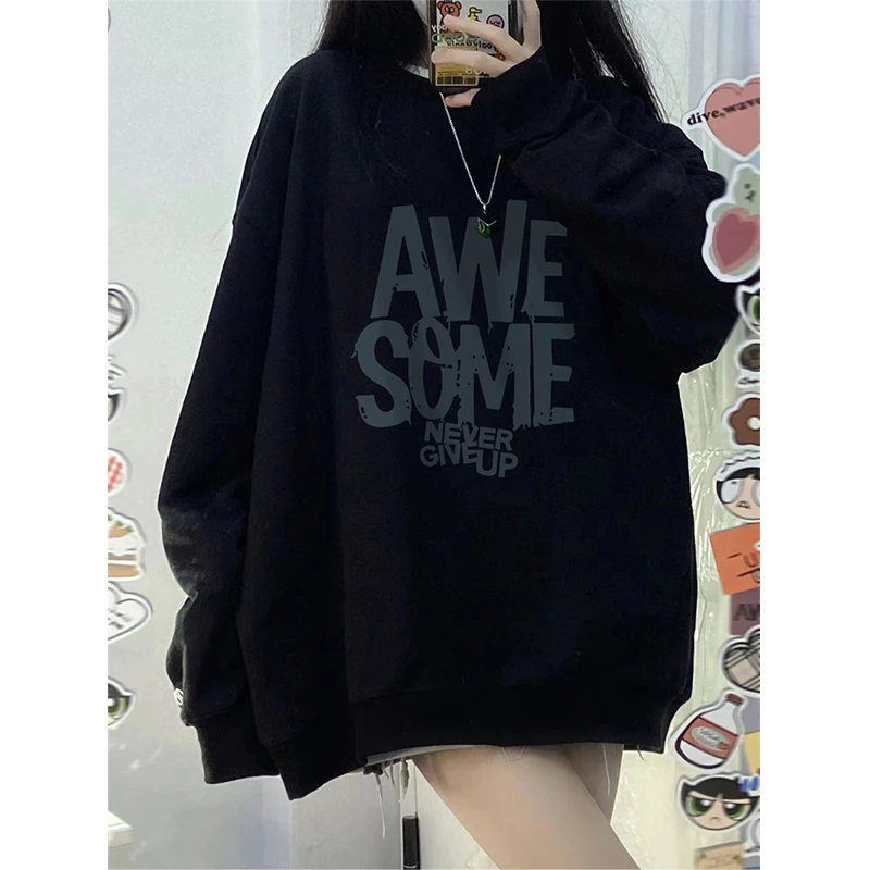 Áo sweater nữ HappyFamily  - Mẫu áo in chữ Awesome Never Give Up  chất nỉ da cá cao cấp