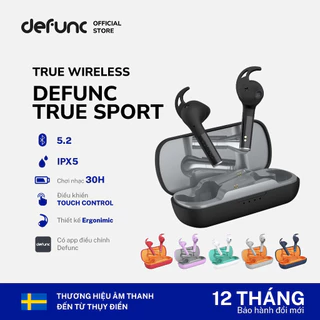 Tai nghe thể thao không dây TWS Bluetooth 5.2 Defunc True Sport thời gian 30H, chống nước IPX5, Bảo hành 1 năm
