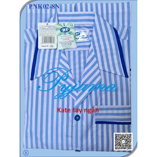 Bộ Pyjama HUONGTAM Kate  tay ngắn nam cao cấp(PNK02). Chất liệu Kate loại tốt:  mềm mại, thoáng mát, không phai màu.