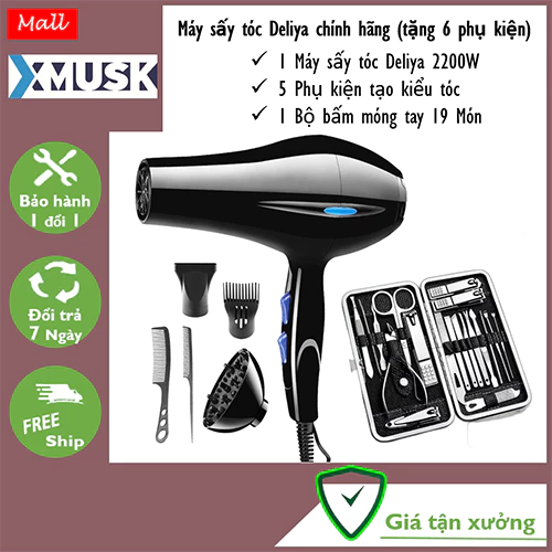 Máy Sấy Tóc Tạo Kiểu XMUSK, Công Suất 2200W Tiện Lợi Sử Dụng Gia Đình(Tặng 6 phụ kiện)
