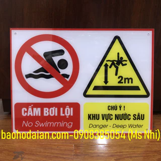 Bảng cảnh báo hố sâu nguy hiểm cấm bơi lội KT 30x40cm