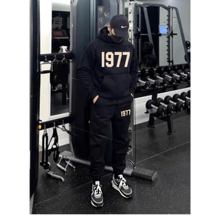 Set Bộ Nỉ Hoodie Nam Nữ Phối Họa Tiết 1977 Cá Tính, Phong Cách Thể Thao Mùa Đông Sành Điệu, Chất Liệu Nỉ Ngoại Dày Dặn