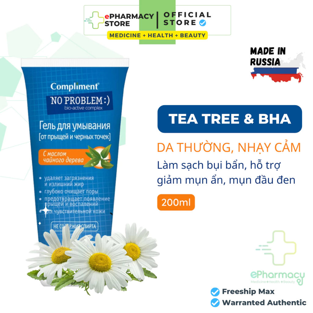 Sữa Rửa Mặt Ngừa Mụn Compliment No Problem BHA + TEA TREE làm sạch sâu 200ml