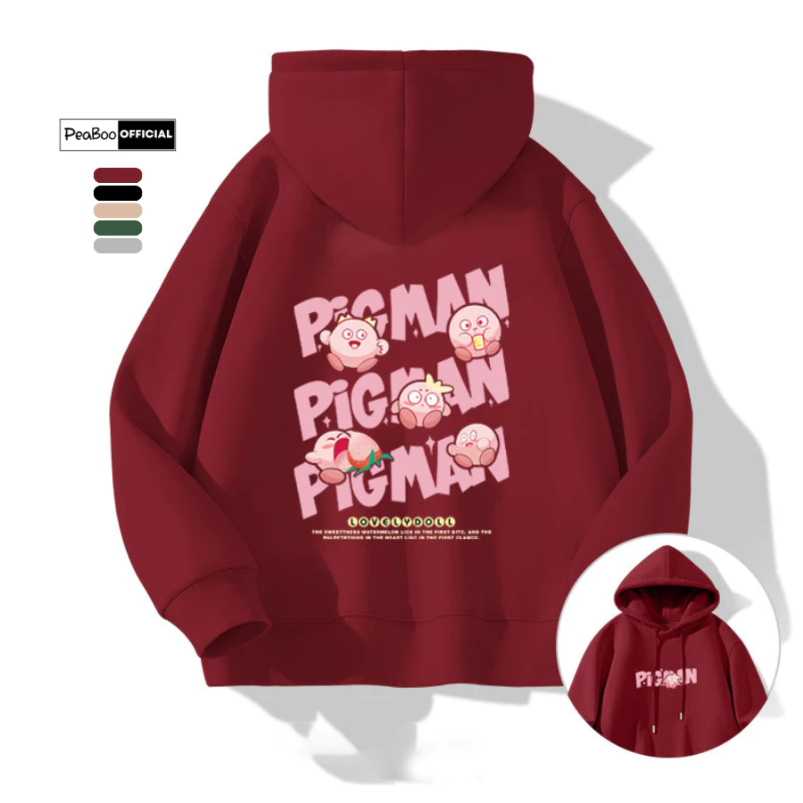 Áo Hoodie PigMan Nam Nữ By PEABOO Unisex Chất Nỉ Lót Bông Mũ 2 Lớp Form Rộng