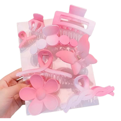 Set 8 Kẹp Tóc Màu Hồng GRADIENT Hoa Anh Đào Ngọt Ngào Dễ Thương Cho Nữ , Phụ Kiện Tóc Càng Cua